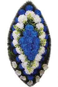 Фото - Ритуальный венок из искусственных цветов - Классика #14 сине-белый из гвоздик и лилий