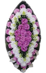Фото - Ритуальный венок из искусственных цветов - Классика #17 фиолетово-белый из гвоздик и лилий